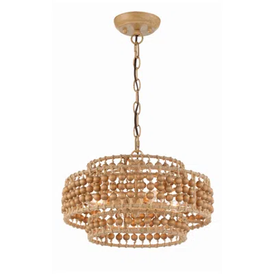Crystorama Silas 16" Wide Sand Steel Wood Beads 4-light Chandelier In Gold