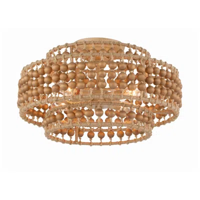 Crystorama Silas 16"w Wooden Beads And Rope Ceiling Light In Gold