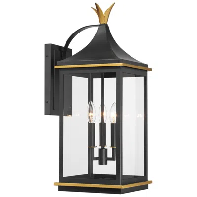 Crystorama Simpson 10'' Matte Black + Textured Gold Outdoor Sconce
