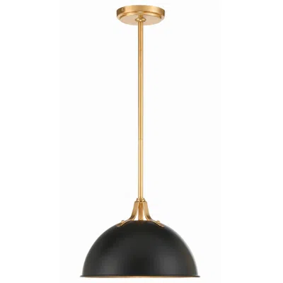 Crystorama Soto 12" Wide Antique Brass Matte Black Modern Dome Pendant