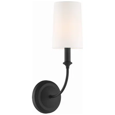 Crystorama Sylvan 15 3/4" Black Finish White Linen Shade Wall Sconce