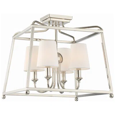 CRYSTORAMA CRYSTORAMA SYLVAN 16" WIDE NICKEL OPEN CAGE CEILING LIGHT WITH SHADES