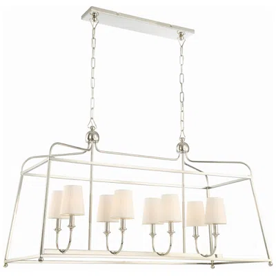 Crystorama Sylvan 42" Nickel And Linen Shades Kitchen Island Pendant In Neutral