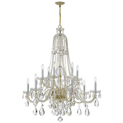 Crystorama Traditional Crystal 12 Light Hand Cut Crystal Polished Brass Chandelier In Silver