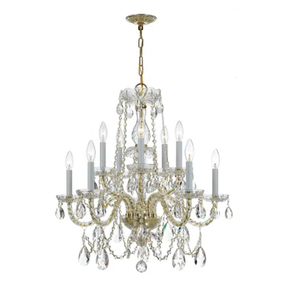 Crystorama Traditional Crystal 26" Brass 10-light Crystal Chandelier In White