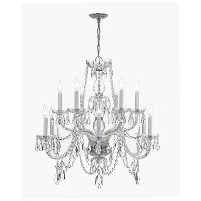 Crystorama Traditional Crystal 31"w Polished Chrome 12-light Chandelier In White