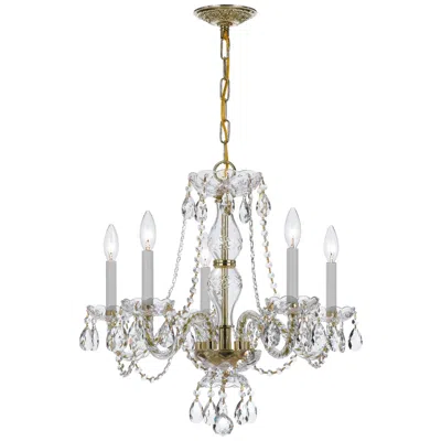 Crystorama Traditional Crystal 5 Light Clear Italian Crystal Polished Brass Chandelier In Multi
