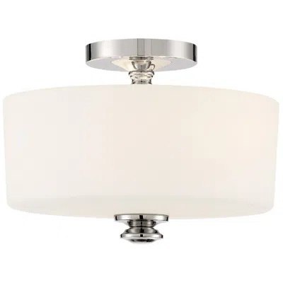 Crystorama Travis 12 1/2" Wide Polished Nickel Drum Ceiling Light In White