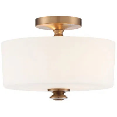 Crystorama Travis 12 1/2"w Vibrant Gold White Glass Drum Ceiling Light