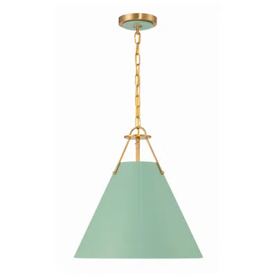 Crystorama Xavier 16" Wide Vibrant Gold 3-light Pendant W/ Green Shade