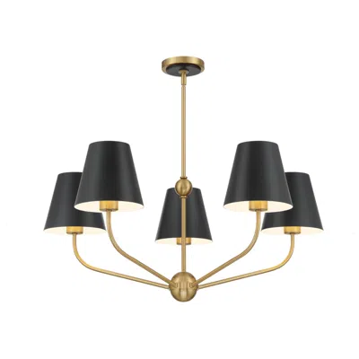 Crystorama Xavier 28"w Vibrant Gold 5-light Chandelier W/ Black Shade