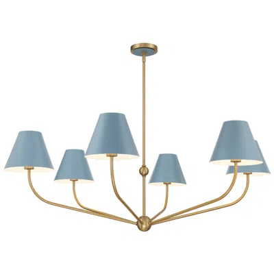Crystorama Xavier 48"w Vibrant Gold 6-light Chandelier W/ Blue Shade