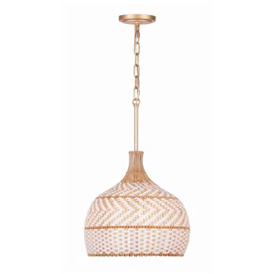 Crystorama Zanzibar 14" Wide Natural Rattan Pendant Light In Pink