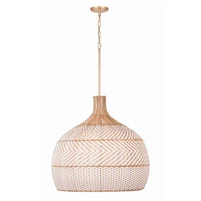 Crystorama Zanzibar 26" Wide White And Natural Rattan Pendant Light In Pattern