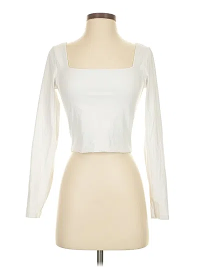 Pre-owned Crz Yoga Long Sleeve Top Ivory Square Neckline Tops In White