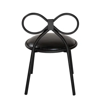 Csp Set Of 1 Metal Kids Bow Chair With Black Vinyl Seat Cushion
