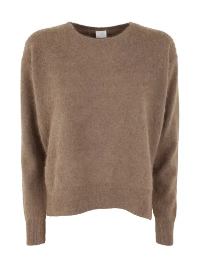 CT PLAGE C. T. PLAGE CREW NECK SWEATER WITH SIDE SLITS,21355 22 CAMEL