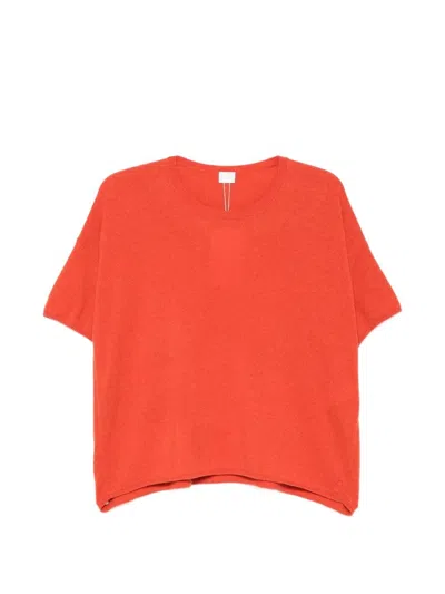 Ct Plage Cashmere Fine-knit Crew-neck Short-sleeve Top In Orange