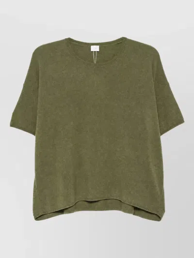 Ct Plage Cashmere Fine Knit Crew Neck Short Sleeve Jumper In Green