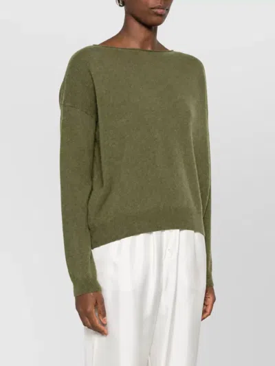 Ct Plage Cashmere Fine-knit Boat Neck Long-sleeve Sweater In Green