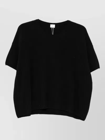 Ct Plage Cashmere Knitted Crewneck Short-sleeve Sweatshirt In Black
