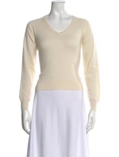 Pre-owned Ct Plage Cashmere V-neck Sweater In Neutral