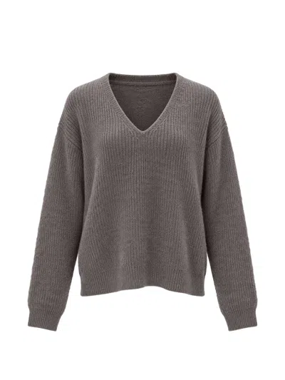 Ct Plage V-neck Ribbed-knit Sweater In Gray