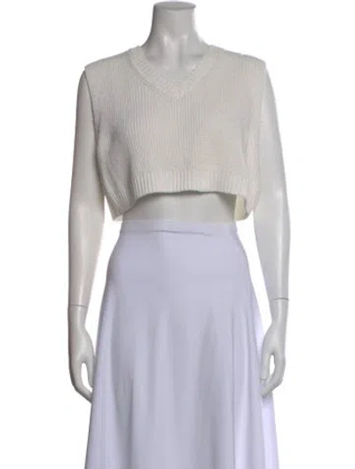 Pre-owned Ct Plage V-neck Sleeveless Crop Top In White