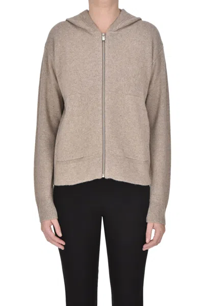 Ct Plage Zippered Cardigan With Hood In Dove-grey