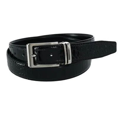 Ctm Big & Tall Leather Croc Print Dress Belt With Clamp On Buckle In Black