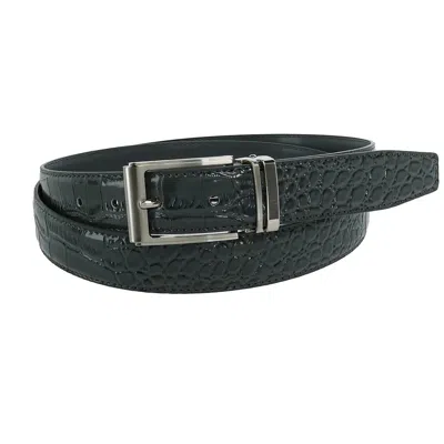 Ctm Big & Tall Leather Croc Print Dress Belt With Clamp On Buckle In Grey
