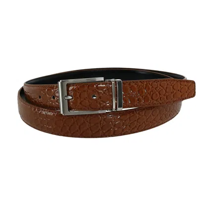 Ctm Big & Tall Leather Croc Print Dress Belt With Clamp On Buckle In Multi
