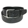 Ctm Embossed Leather Money Belt With Removable Buckle In Black