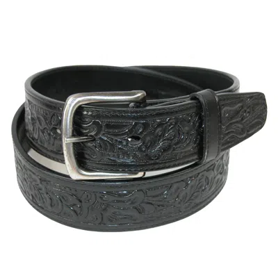Ctm Embossed Leather Money Belt With Removable Buckle In Black