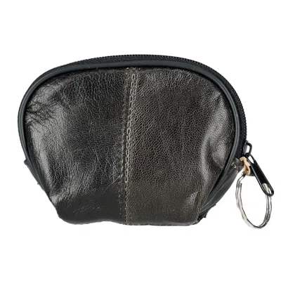 Ctm Leather Compact Zipper Coin Pouch Wallet In Black