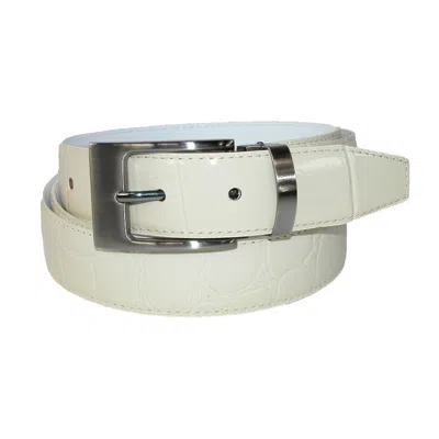 Ctm Leather Croc Print Dress Belt With Clamp On Buckle In Beige