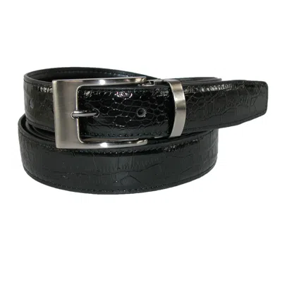 Ctm Leather Croc Print Dress Belt With Clamp On Buckle In Black