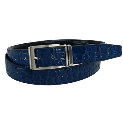 Ctm Leather Croc Print Dress Belt With Clamp On Buckle In Blue