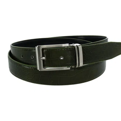 Ctm Leather Croc Print Dress Belt With Clamp On Buckle In Green