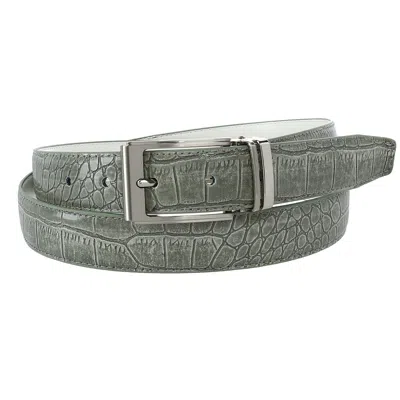 Ctm Leather Croc Print Dress Belt With Clamp On Buckle In Grey