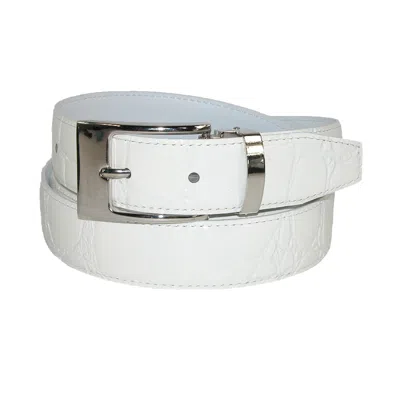 Ctm Leather Croc Print Dress Belt With Clamp On Buckle In White