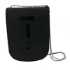 Ctm Leather Curved Rectangle Badge Holder Wallet With Back Id Window And Neck Chain In Black
