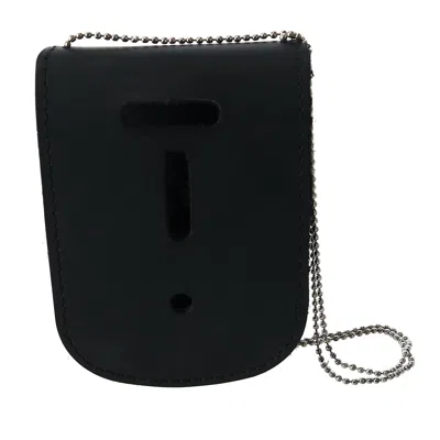 Ctm Leather Curved Rectangle Badge Holder Wallet With Back Id Window And Neck Chain In Black
