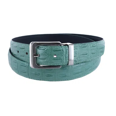 Ctm Leather Matte Reversible Croc Print Clamp On Buckle Belt In Green
