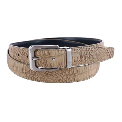 Ctm Leather Matte Reversible Croc Print Clamp On Buckle Belt In Grey