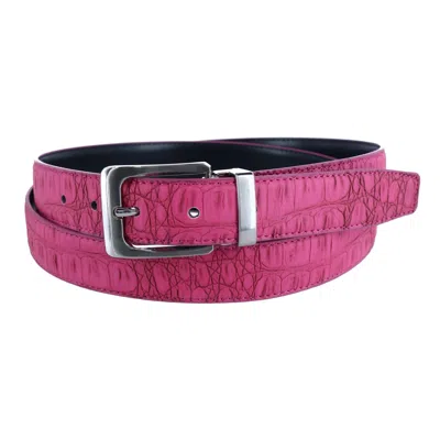 Ctm Leather Matte Reversible Croc Print Clamp On Buckle Belt In Pink