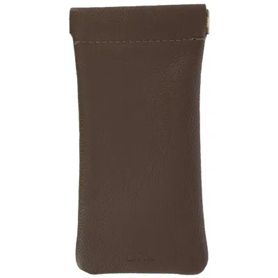 Ctm Leather Push Mouth Pebble Grain Eyeglass Holder In Brown