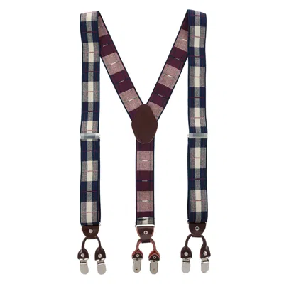 Ctm Men's 1.375 Inch Wide Plaid Print Y-back Double Clip-end Suspenders In Brown