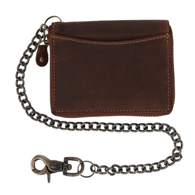 Ctm Men's Bifold Zip Around Chain Wallet With Interior Zip In Brown