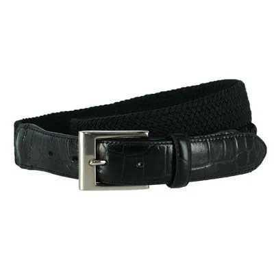 Ctm Men's Big & Tall Braided Elastic Stretch Belt With Croc Print End Tabs In Black